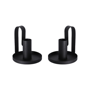European style black iron candle holder set with round base and handle for home decor