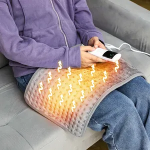 9-level adjustable heating pad for back pain relief with soft grey plush fabric and remote