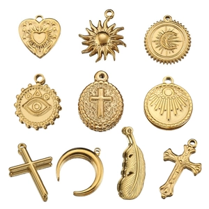 Stainless Steel DIY Jewelry Pendant Vintage Sun Moon Cross Heart Evil Eye Feather Charms For Necklace Earrings Making
