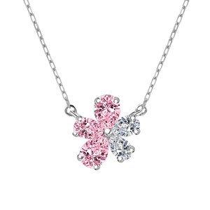 Elegant 925 sterling silver flower necklace with pink and white pear-cut zircon stones