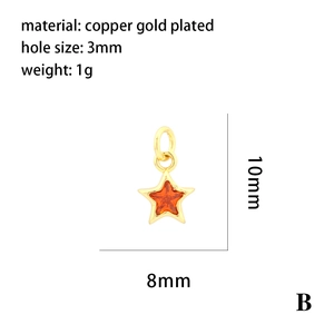 Detailed macro view of 18K gold-plated star pendant with orange zircon and dimensions