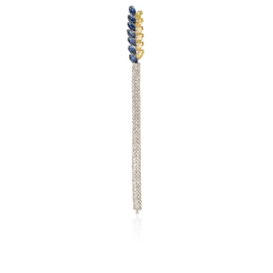 Sparkling crystal wheat tassel brooch featuring blue and yellow gemstones in a silver finish