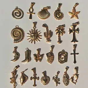 Golden shell and starfish stainless steel pendants in multiple beach-style designs