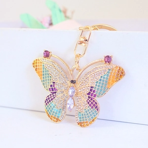 Creative gold butterfly keychain with colorful crystals and rhinestones for women accessories