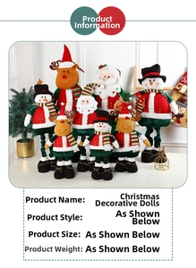Detailed close-up of Christmas plush dolls featuring Santa, Reindeer and Snowman on a table