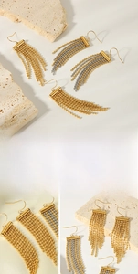 Détail de boucles d'oreilles à pampilles étagées en acier inoxydable plaqué or 18 carats