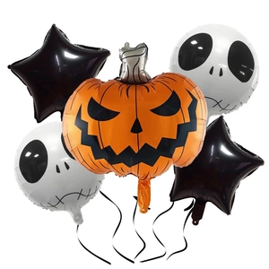 Lot de 5 ballons d'Halloween avec citrouille, crâne et décorations en forme d'étoile