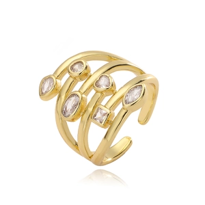 Gold-plated 18K irregular geometric multi-layer ring with sparkling zircon stones
