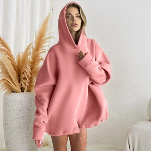 Women Oversized Hoodie Solid Color Long Sleeve Drop Shoulder Sweatshirt With Drawstring Hem Loose Casual Comfort Top