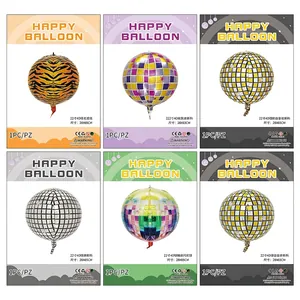 Disco Foil Balloons 4D Spherical Aluminum Film Animal Print Soccer Patterns For Birthday Wedding Party Decoration