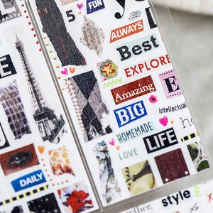 Japanese retro scrapbook stickers with Eiffel Tower and inspirational phrases