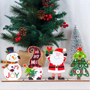 Christmas wooden desktop decorations featuring Santa and Snowman with JOY and NOEL signs