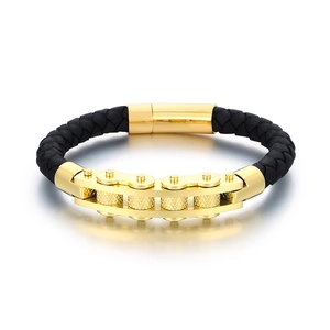 Mechanical style black and gold stainless steel bike chain bracelet for men