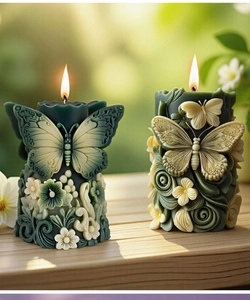 Detail van 3D-vlinder en bloemreliëfpatronen op premium mallen voor geurkaarsen