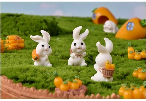 Resin rabbit micro landscape miniature figures cute cartoon carrot house garden decoration ornaments