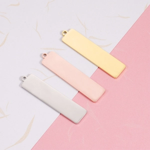 Polished titanium steel rectangular pendant tags in gold, silver and rose gold colors