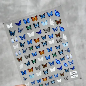 Makroaufnahme dünner blauer Schmetterling Nageltattoo-Sticker Modell to-892 mit 5D-Mustern
