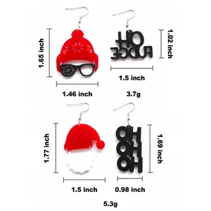 Ensemble de boucles d'oreilles rétro Père Noël avec bonnets pailletés et lettres HO