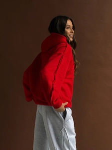 Y2K style oversized red hoodie and grey sweatpants set for women in high quality knit