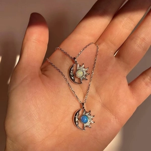 Sun Moon Pendant Necklace Alloy Faux Opal Celestial Star Vintage Ins Style Jewelry For Women
