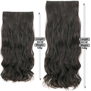 Comparison of 55cm and 80cm wavy clip-in hair extensions in deep brown synthetic hair