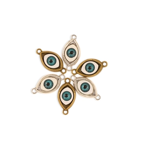 Set of 6 blue evil eye charms in bronze and silver alloy frames for jewelry making