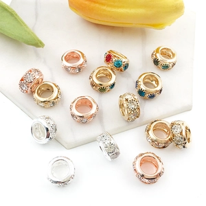 Large Hole Rhinestone Spacer Beads Copper Alloy Sparkling Charm For DIY Jewelry Bracelet Necklace Making Women
