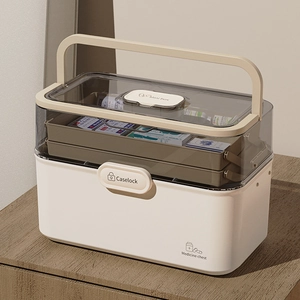 Multi Layered Folding Medicine Chest First Aid Storage Box Family Emergency Case Portable Plastic Organizer Dustproof Handle