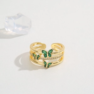 Butterfly Open Adjustable Ring Brass Gold Plated With Colorful Cubic Zirconia Dainty Trendy Fashion Finger Jewelry Women