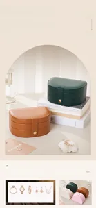 Close-up of multi-layer waterproof leather jewelry box with compartments and gold buckle