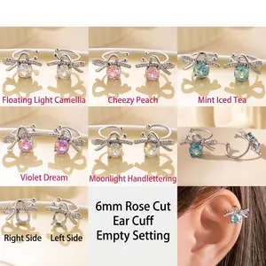 Bow Clip On Earrings Copper Zircon U Shaped Non Piercing Ear Cuffs Sweet Millennium Rose Cut Jewelry For Women