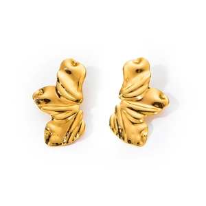Minimalist golden irregular wave earrings in titanium steel with polished finish