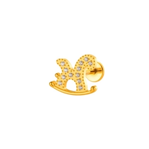 Goldener Schaukelpferd-Ohrstecker aus Titan mit glitzernden Kristalldetails