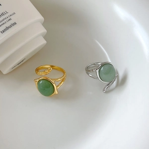 Minimalist 925 silver adjustable rings with green agate stones in organic twig design