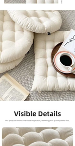 Detailed texture of thick beige waffled floor cushion in round and square shapes
