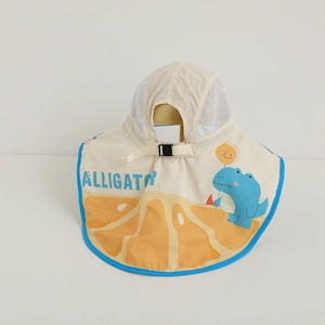 Detail of sun hat showing mesh ventilation, adjustable wind strap and cartoon prints