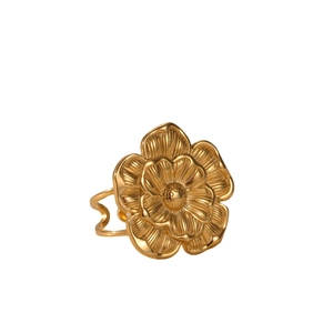 Vintage 18K gold plated double-layer floral open ring with detailed radial petal texture