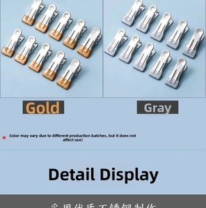 Detailed comparison of 20 stainless steel clothes clips in gold and grey finishes