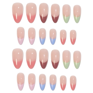 French almond press on nails with rainbow gradient tips in 24 pieces set