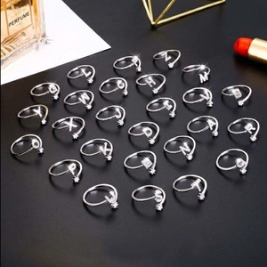 Anfangsbuchstaben Ring S925 Sterlingsilber Zirkon Pavé Verstellbar Offener Fingerschmuck Stern Akzent Elegant Für Damen