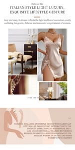 Détail de la nuisette en satin rose avec bordure en dentelle et fente latérale de luxe