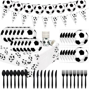 Soccer Football Theme Party Supplies Disposable Tableware Plates Cups Napkins Banners Balloons For Birthday Sports Celebration