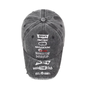 Vintage dark gray washed baseball cap with retro embroidery and distressed details
