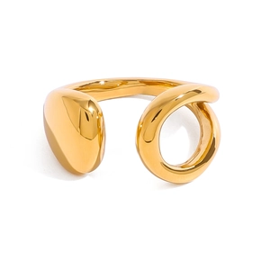 Anello aperto minimalista astratto in acciaio inossidabile dorato 18k dal design fluido