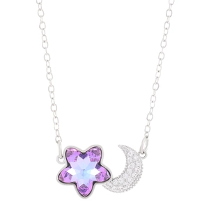 Collar Y2K de estrella y luna con gema púrpura y cadena plateada para mujer