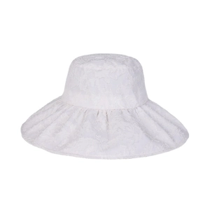 Élégant chapeau de soleil en dentelle jacquard blanche avec large bord pour femmes