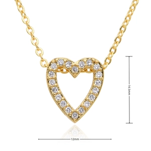 Detailed view of gold heart necklace dimensions showing 14.5mm height and 12mm width