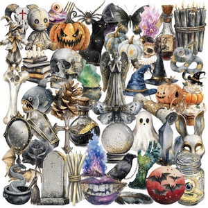 Waterproof Halloween Magic Watercolor PET Stickers Retro Gothic Ghost Pumpkin Skull Laptop Scrapbooking Decorative Decals