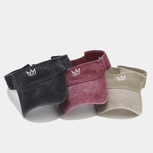 Breathable washed cotton sun visor hats with crown embroidery in multiple colors