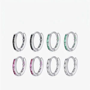 Baguette Cut Colored Cubic Zirconia Huggie Hoop Earrings 925 Sterling Silver Minimalist Small Jewelry For Women